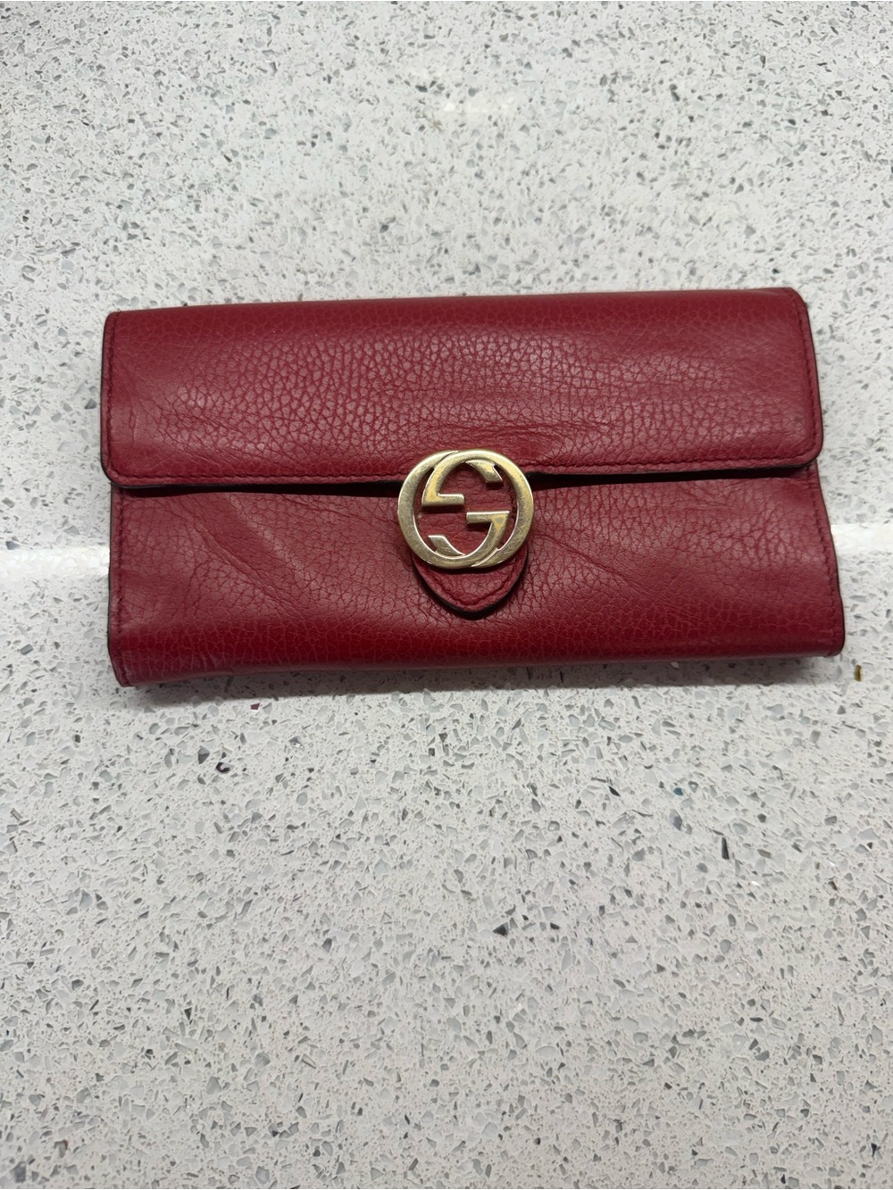 Gucci Red Leather Continental Wallet with Gold GG Medallion